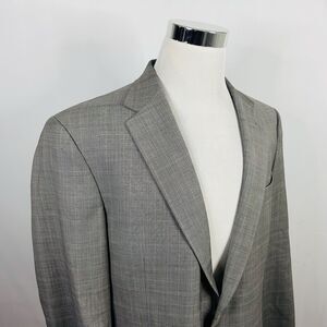 Hart Schaffner Marx 44L Sport Coat 100% Wool Gray Plaid Two Button Double Vented